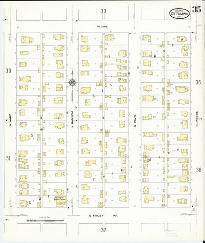 Sanborn Fire Insurance Map from Ottumwa, Wapello County, Iowa (1909), Sheet #0035 - Historic Sanborn Fire Insurance Map Print, vintage old map wall art