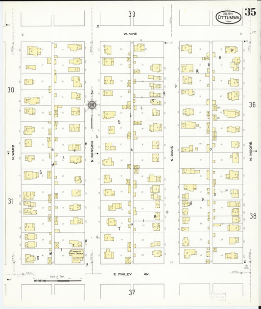 Sanborn Fire Insurance Map from Ottumwa, Wapello County, Iowa (1909), Sheet #0035 - Historic Sanborn Fire Insurance Map Print, vintage old map wall art