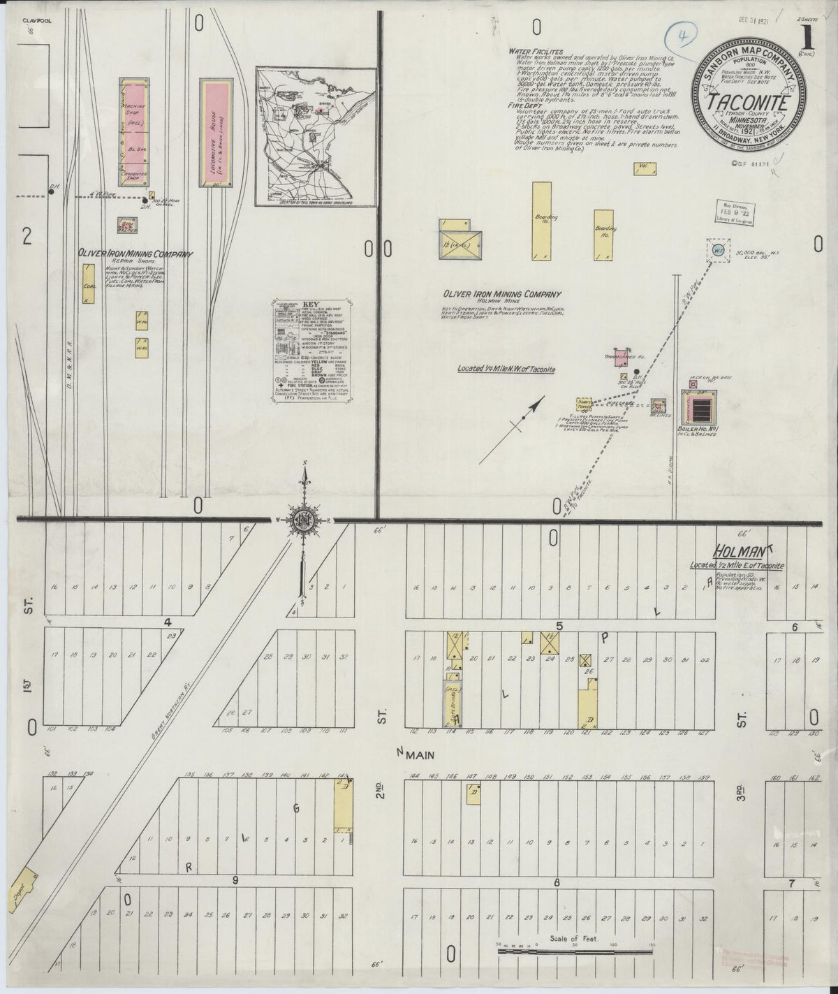 Sanborn Fire Insurance Map from Taconite, Ltasca County, Minnesota (1921), Sheet #0001 - Historic Sanborn Fire Insurance Map Print, vintage old map wall art, antique decor, genealogy gift, Minnesota Minnesota map