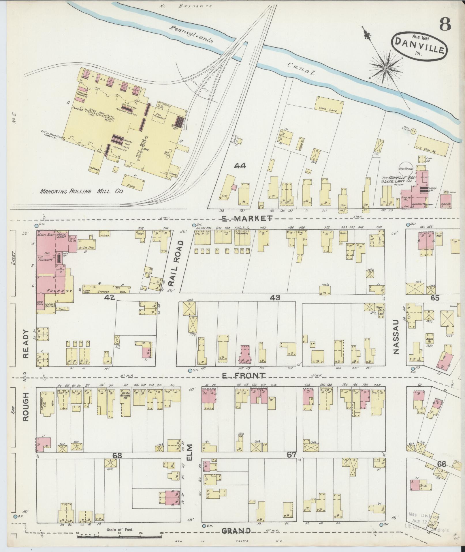 Sanborn Fire Insurance Map from Danville, Montour County, Pennsylvania (1891), Sheet #0008 - Historic Sanborn Fire Insurance Map Print, vintage old map wall art, antique decor, genealogy gift, Pennsylvania Pennsylvania map
