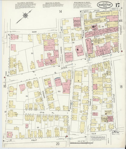 Sanborn Fire Insurance Map from Newburyport, Essex County, Massachusetts (1914), Sheet #0017 - Historic Sanborn Fire Insurance Map Print, vintage old map wall art, antique decor, genealogy gift, Massachusetts Massachusetts map