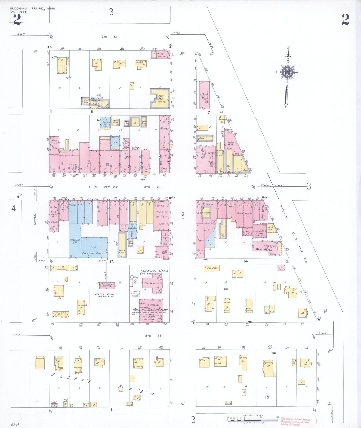 Sanborn Fire Insurance Map from Blooming Prairie, Steele County, Minnesota (1948), Sheet #0002 - Historic Sanborn Fire Insurance Map Print, vintage old map wall art, antique decor, genealogy gift, Minnesota Minnesota map