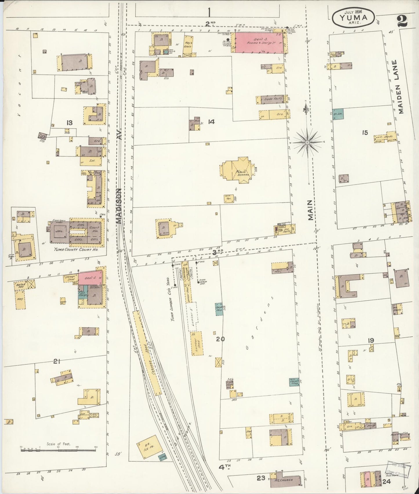 Sanborn Fire Insurance Map from Yuma, Yuma County, Arizona (1896), Sheet #0002 - Complete Map Set gallery image, historic Sanborn map, vintage wall art, Arizona Arizona