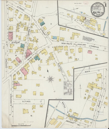 Sanborn Fire Insurance Map from New Paltz, Ulster County, New York (1894), Sheet #0001 - Historic Sanborn Fire Insurance Map Print, vintage old map wall art, antique decor, genealogy gift, New York New York map