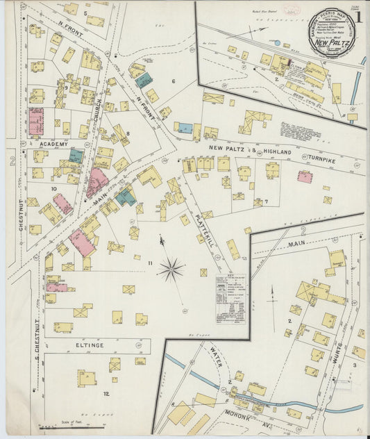 Sanborn Fire Insurance Map from New Paltz, Ulster County, New York (1894), Sheet #0001 - Historic Sanborn Fire Insurance Map Print, vintage old map wall art, antique decor, genealogy gift, New York New York map