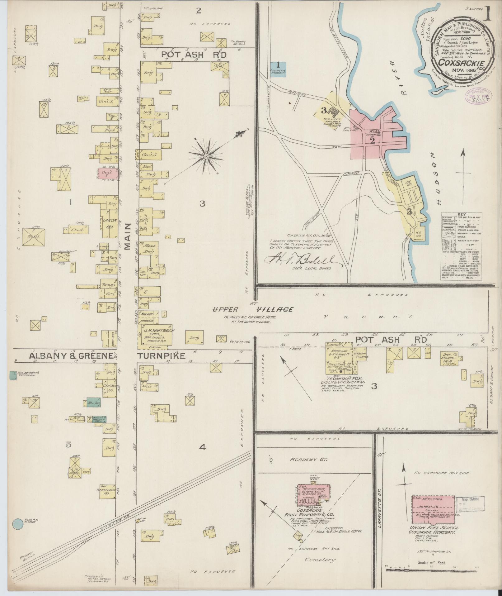Sanborn Fire Insurance Map from Coxsackie, Greene County, New York. (1886) – Historic Sanborn Fire Insurance Map Print