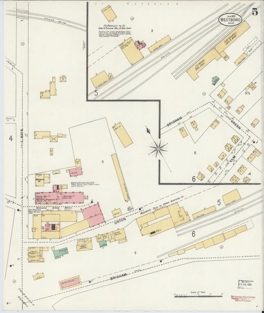 Sanborn Fire Insurance Map from Westboro, Worcester County, Massachusetts (1899), Sheet #0005 - Historic Sanborn Fire Insurance Map Print, vintage old map wall art, antique decor, genealogy gift, Massachusetts Massachusetts map