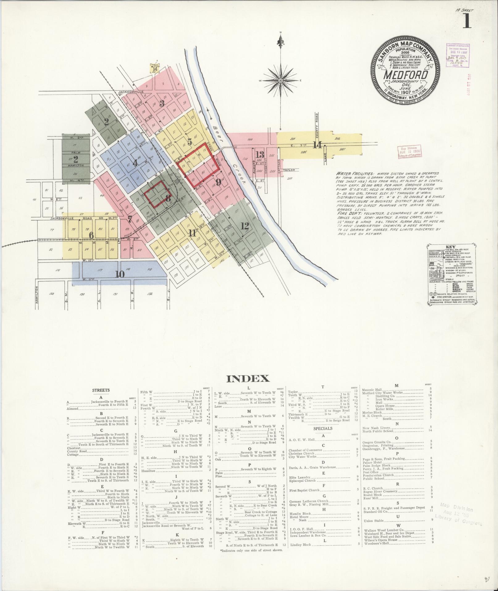 Sanborn Fire Insurance Map from Medford, Jackson County, Oregon (1907), Sheet #0001 - Complete Map Set gallery image, historic Sanborn map, vintage wall art, Oregon Oregon