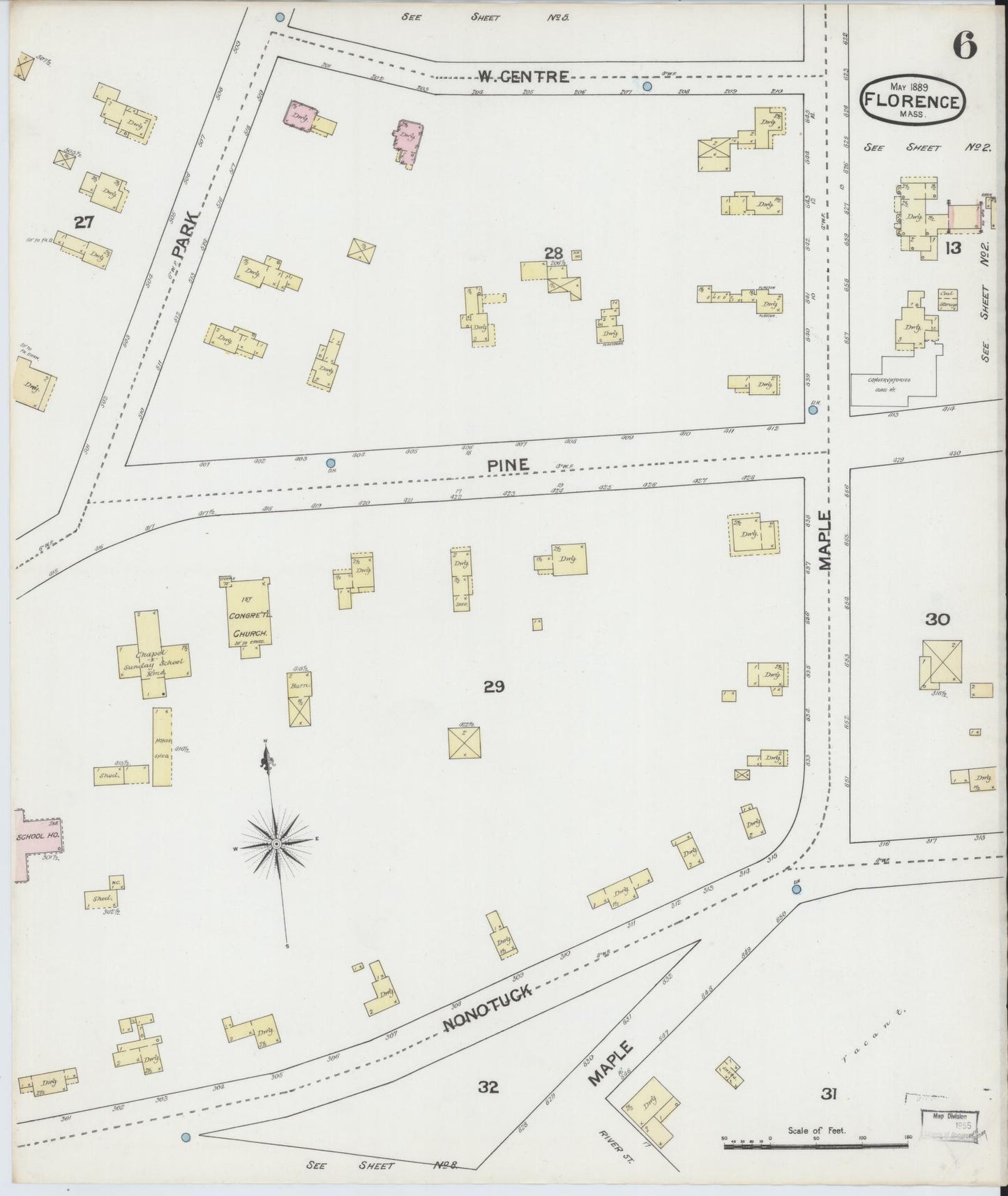 Sanborn Fire Insurance Map from Florence, Hampshire County, Massachusetts (1889), Sheet #0006 - Complete Map Set gallery image, historic Sanborn map, vintage wall art, Massachusetts Massachusetts