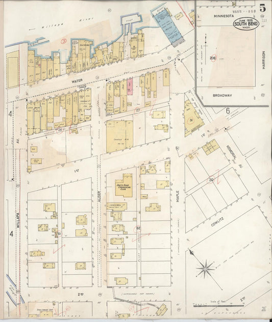 Sanborn Fire Insurance Map from South Bend, Pacific County, Washington (1929), Sheet #0005 - Historic Sanborn Fire Insurance Map Print, vintage old map wall art, antique decor, genealogy gift, Washington Washington map