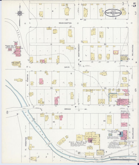 Sanborn Fire Insurance Map from Port Washington, Ozaukee County, Wisconsin (1913), Sheet #0005 - Historic Sanborn Fire Insurance Map Print, vintage old map wall art, antique decor, genealogy gift, Wisconsin Wisconsin map