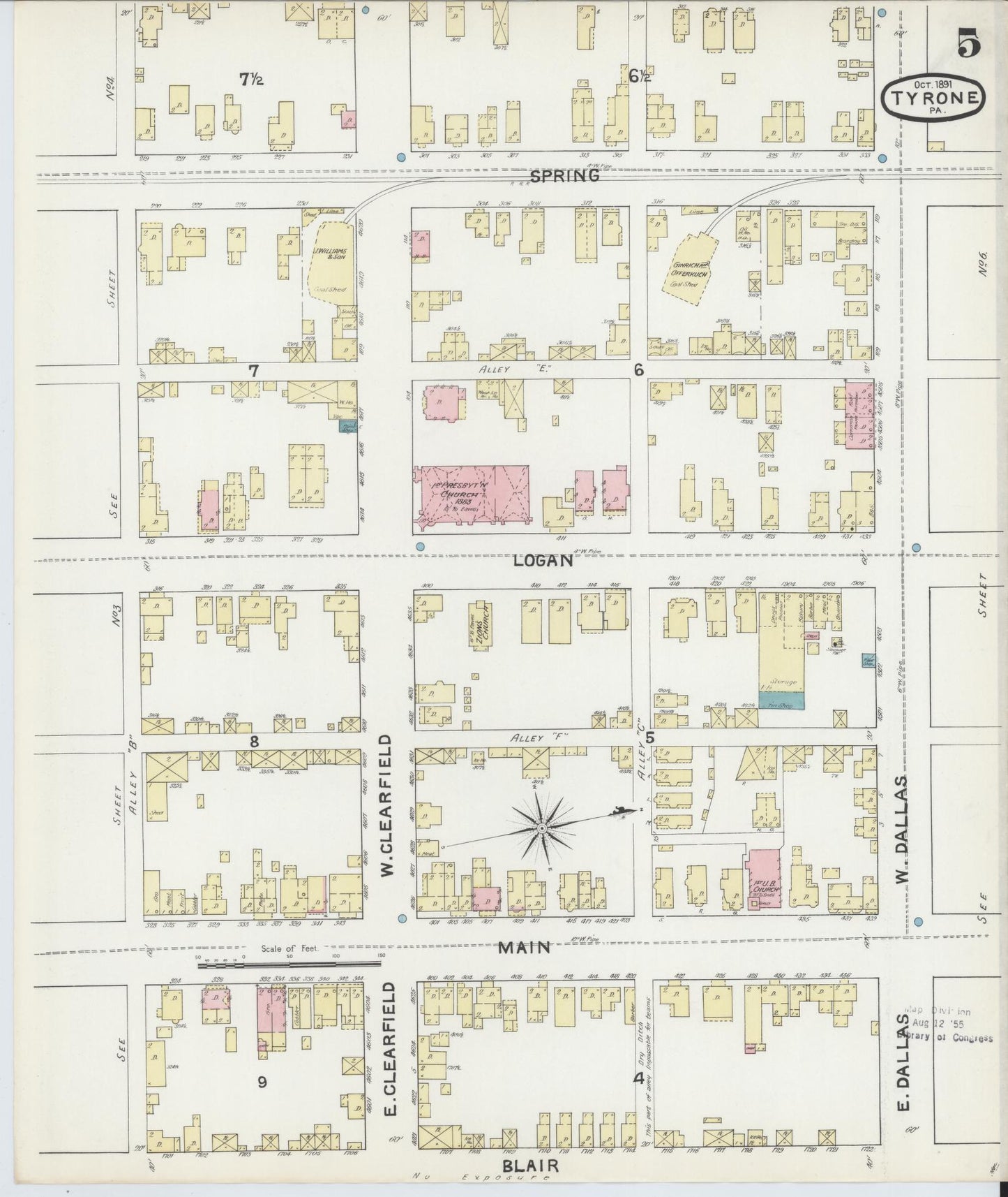 Sanborn Fire Insurance Map from Tyrone, Blair County, Pennsylvania (1891), Sheet #0005 - Complete Map Set gallery image, historic Sanborn map, vintage wall art, Pennsylvania Pennsylvania