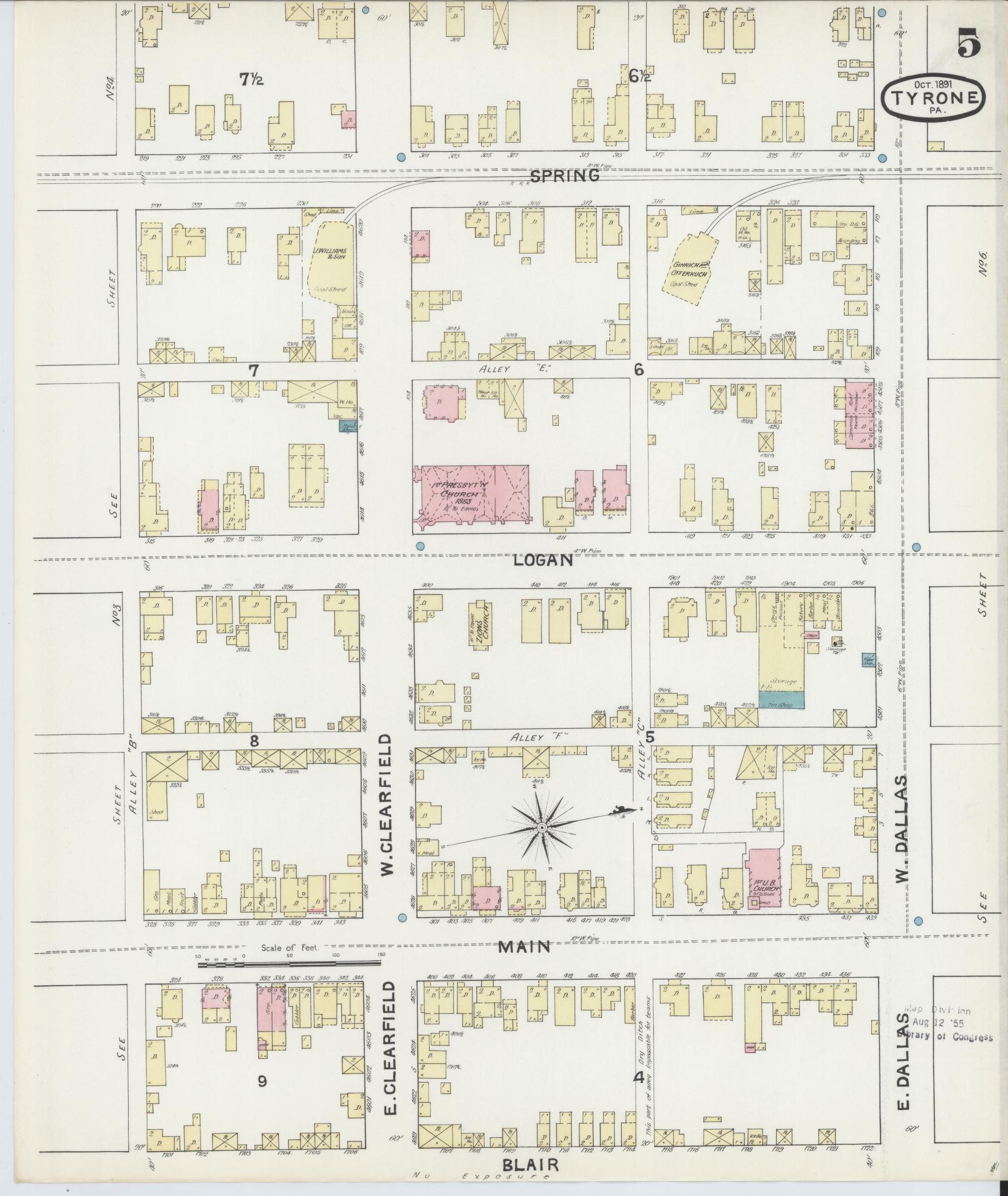 Sanborn Fire Insurance Map from Tyrone, Blair County, Pennsylvania (1891), Sheet #0005 - Complete Map Set gallery image, historic Sanborn map, vintage wall art, Pennsylvania Pennsylvania