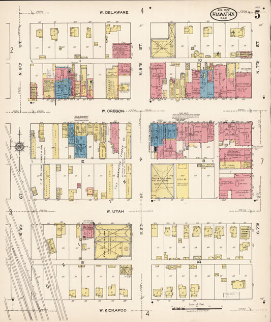 Sanborn Fire Insurance Map from Hiawatha, Brown County, Kansas (1922), Sheet #0005 - Historic Sanborn Fire Insurance Map Print, vintage old map wall art, antique decor, genealogy gift, Kansas Kansas map