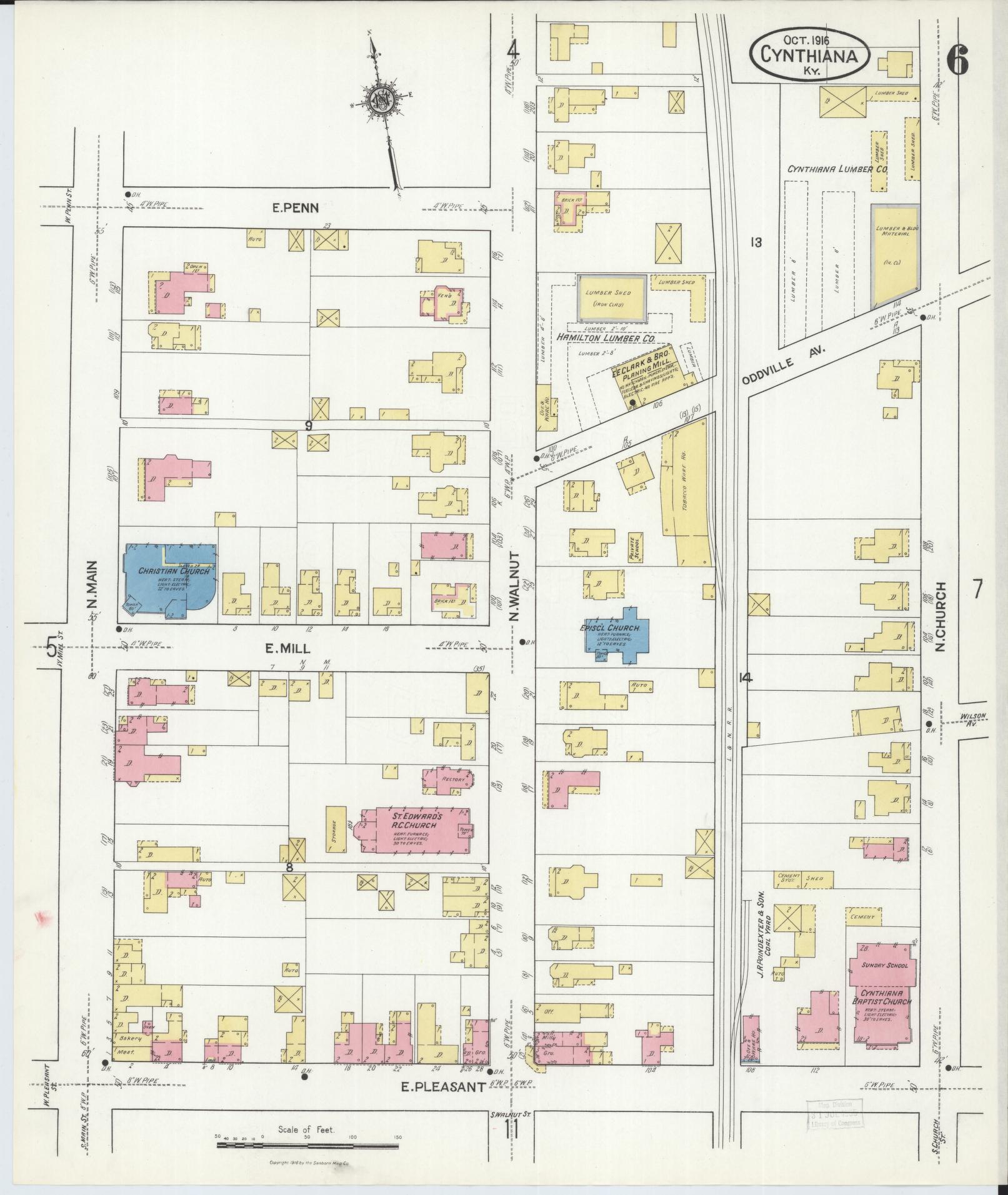 Sanborn Fire Insurance Map from Cynthiana, Harrison County, Kentucky (1916), Sheet #0006 - Complete Map Set gallery image, historic Sanborn map, vintage wall art, Kentucky Kentucky