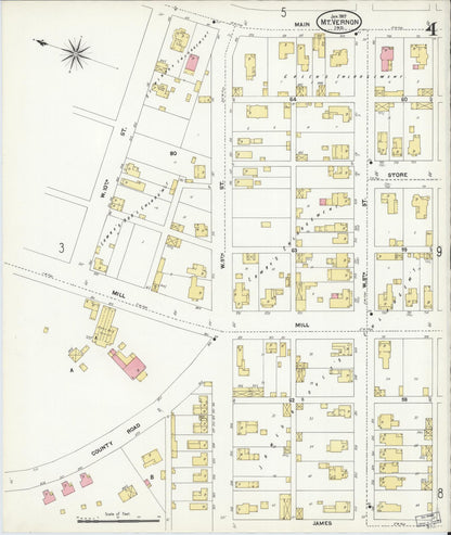 Sanborn Fire Insurance Map from Mount Vernon, Posey County, Indiana (1907), Sheet #0004 - Historic Sanborn Fire Insurance Map Print, vintage old map wall art, antique decor, genealogy gift, Indiana Indiana map