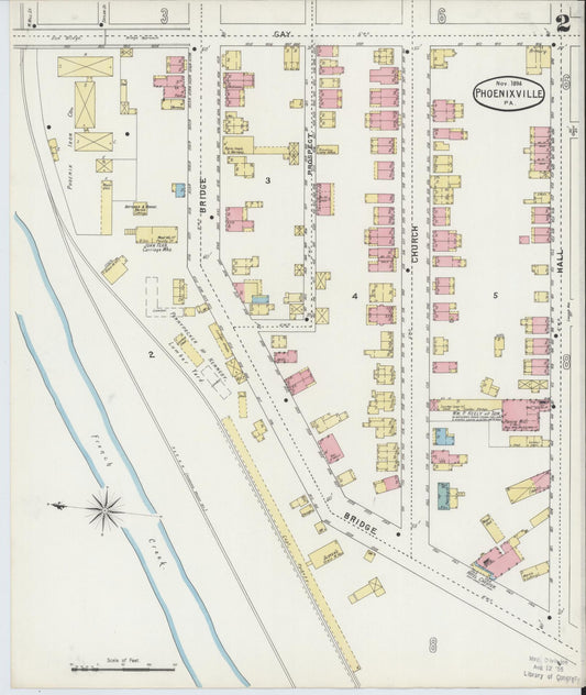 Sanborn Fire Insurance Map from Phoenixville, Chester County, Pennsylvania (1894), Sheet #0002 - Historic Sanborn Fire Insurance Map Print, vintage old map wall art, antique decor, genealogy gift, Pennsylvania Pennsylvania map