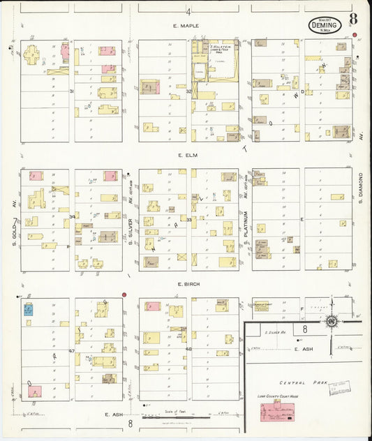 Sanborn Fire Insurance Map from Deming, Luna County, New Mexico (1917), Sheet #0008 - Historic Sanborn Fire Insurance Map Print, vintage old map wall art, antique decor, genealogy gift, New Mexico New Mexico map