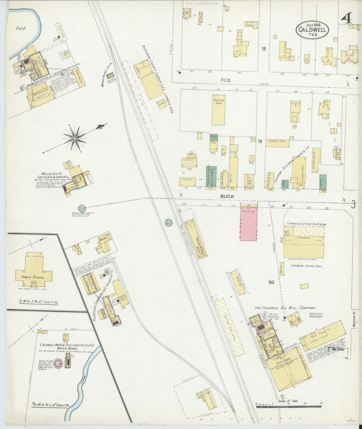 Sanborn Fire Insurance Map from Caldwell, Burleson County, Texas (1906), Sheet #0004 - Complete Map Set gallery image, historic Sanborn map, vintage wall art, Texas Texas