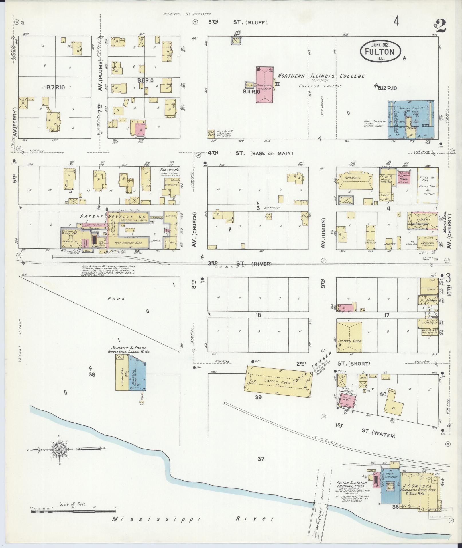 Sanborn Fire Insurance Map from Fulton, Whiteside County, Illinois (1912), Sheet #0002 - Complete Map Set gallery image, historic Sanborn map, vintage wall art, Illinois Illinois