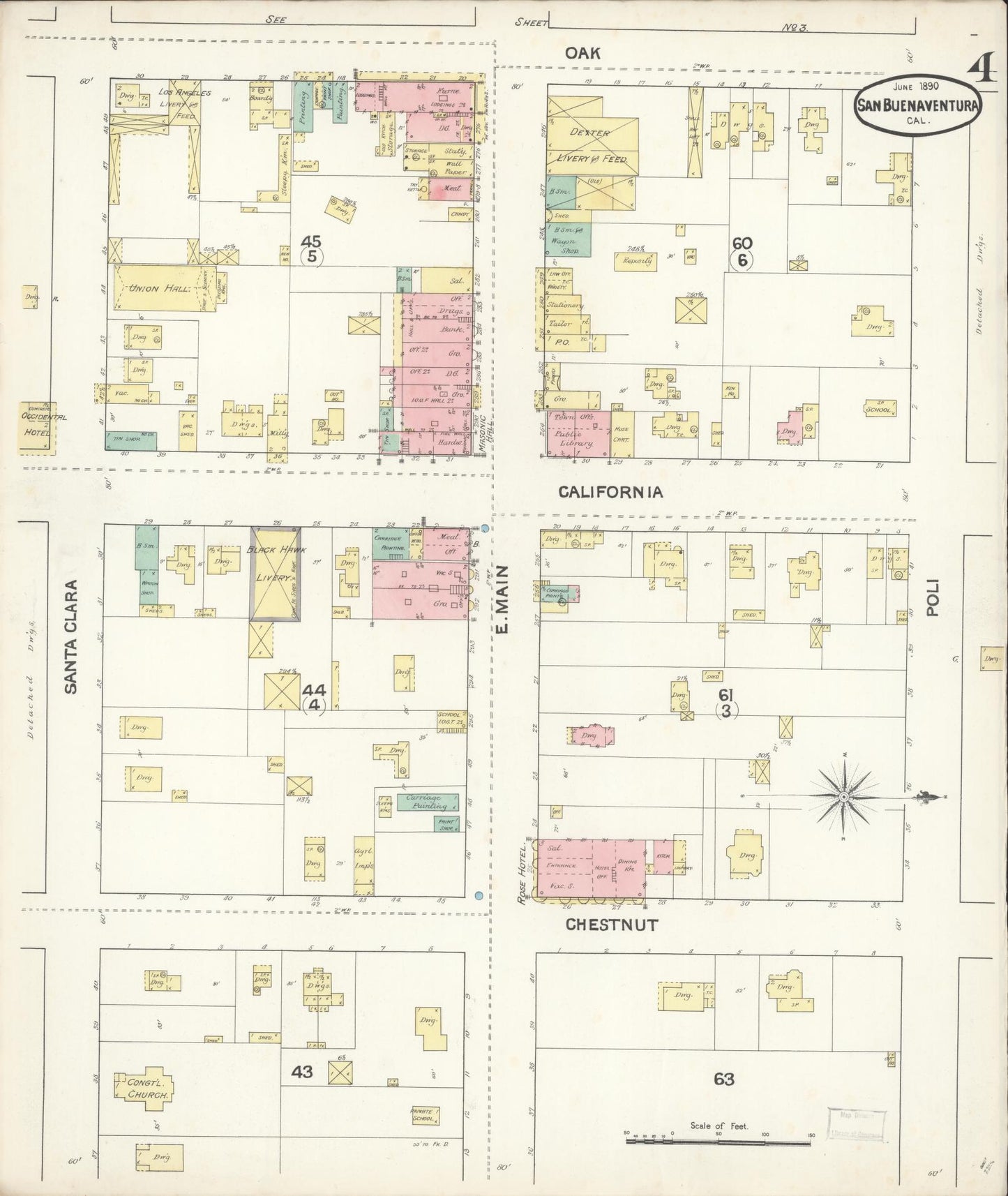 Sanborn Fire Insurance Map from San Buenaventura, Ventura County, California (1890), Sheet #0004 - Complete Map Set gallery image, historic Sanborn map, vintage wall art, California California