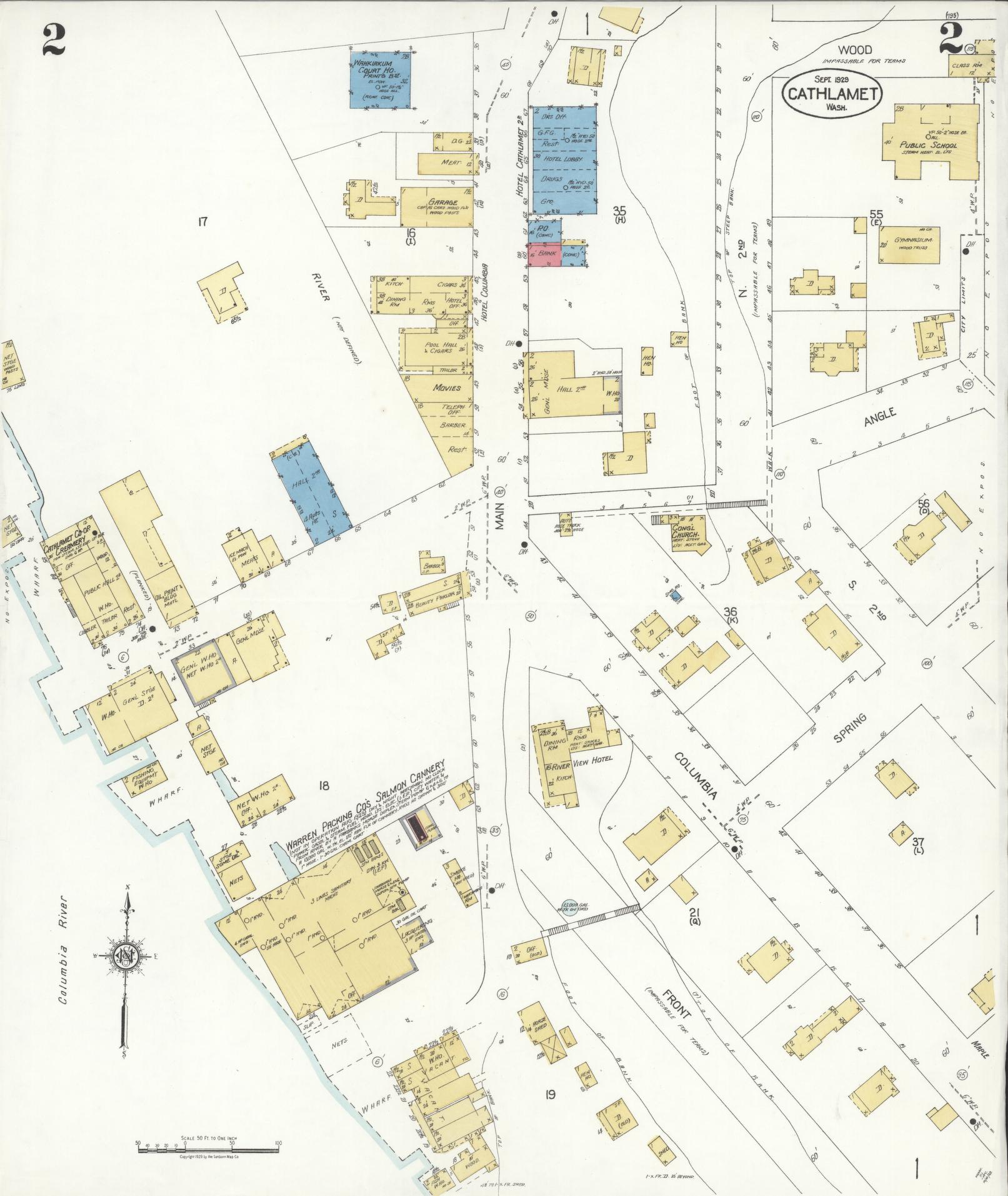 Sanborn Fire Insurance Map from Cathlamet, Wahkiakum County, Washington (1929), Sheet #0002 - Complete Map Set gallery image, historic Sanborn map, vintage wall art, Washington Washington