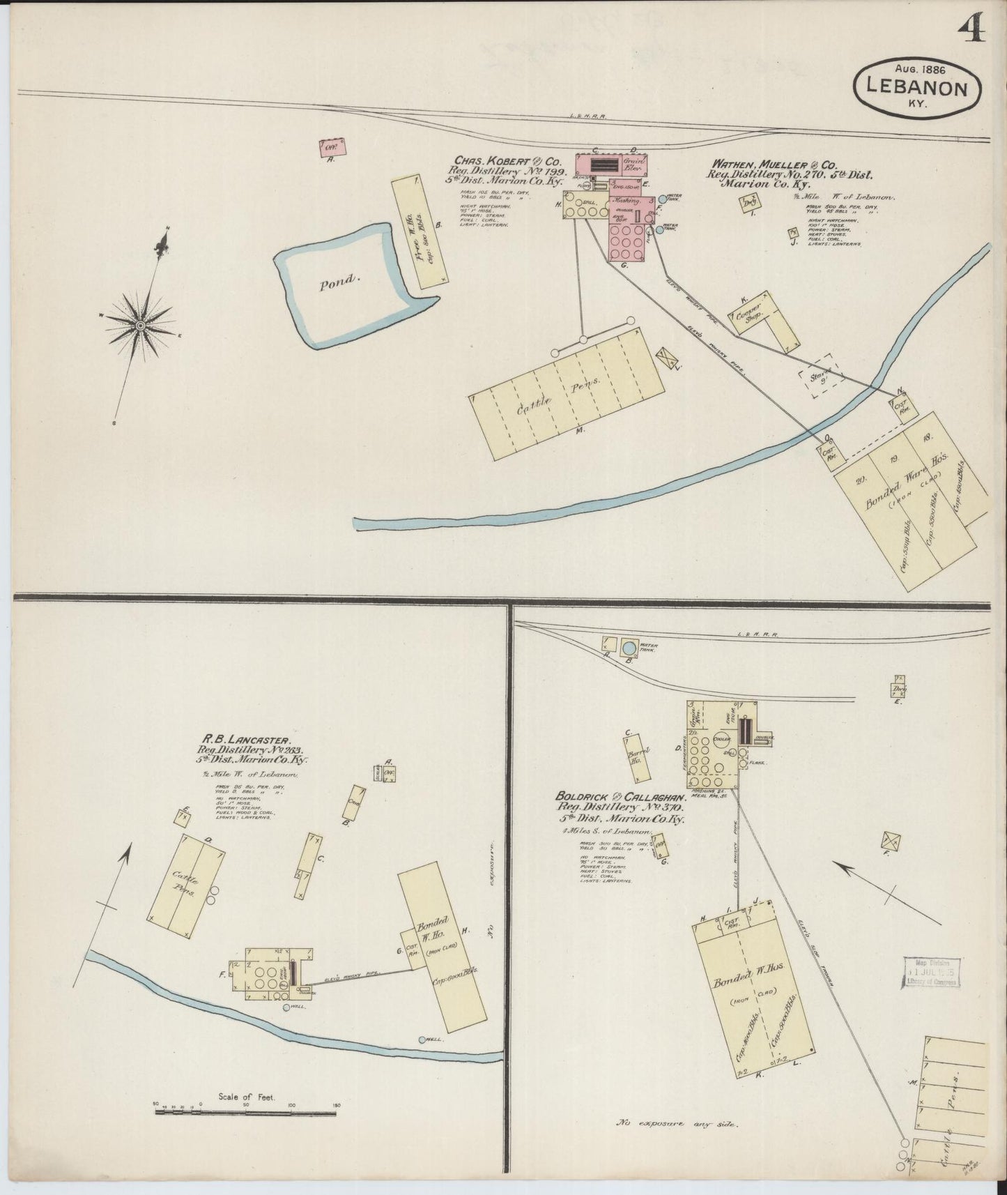 Sanborn Fire Insurance Map from Lebanon, Marion County, Kentucky (1886), Sheet #0004 - Complete Map Set gallery image, historic Sanborn map, vintage wall art, Kentucky Kentucky