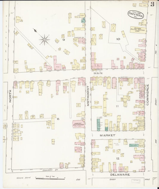 Sanborn Fire Insurance Map from Smyrna, Kent County, Delaware (1885), Sheet #0003 - Historic Sanborn Fire Insurance Map Print, vintage old map wall art, antique decor, genealogy gift, Delaware Delaware map