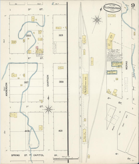 Sanborn Fire Insurance Map from Ellensburg, Kittitas County, Washington (1889), Sheet #0009 - Historic Sanborn Fire Insurance Map Print, vintage old map wall art, antique decor, genealogy gift, Washington Washington map