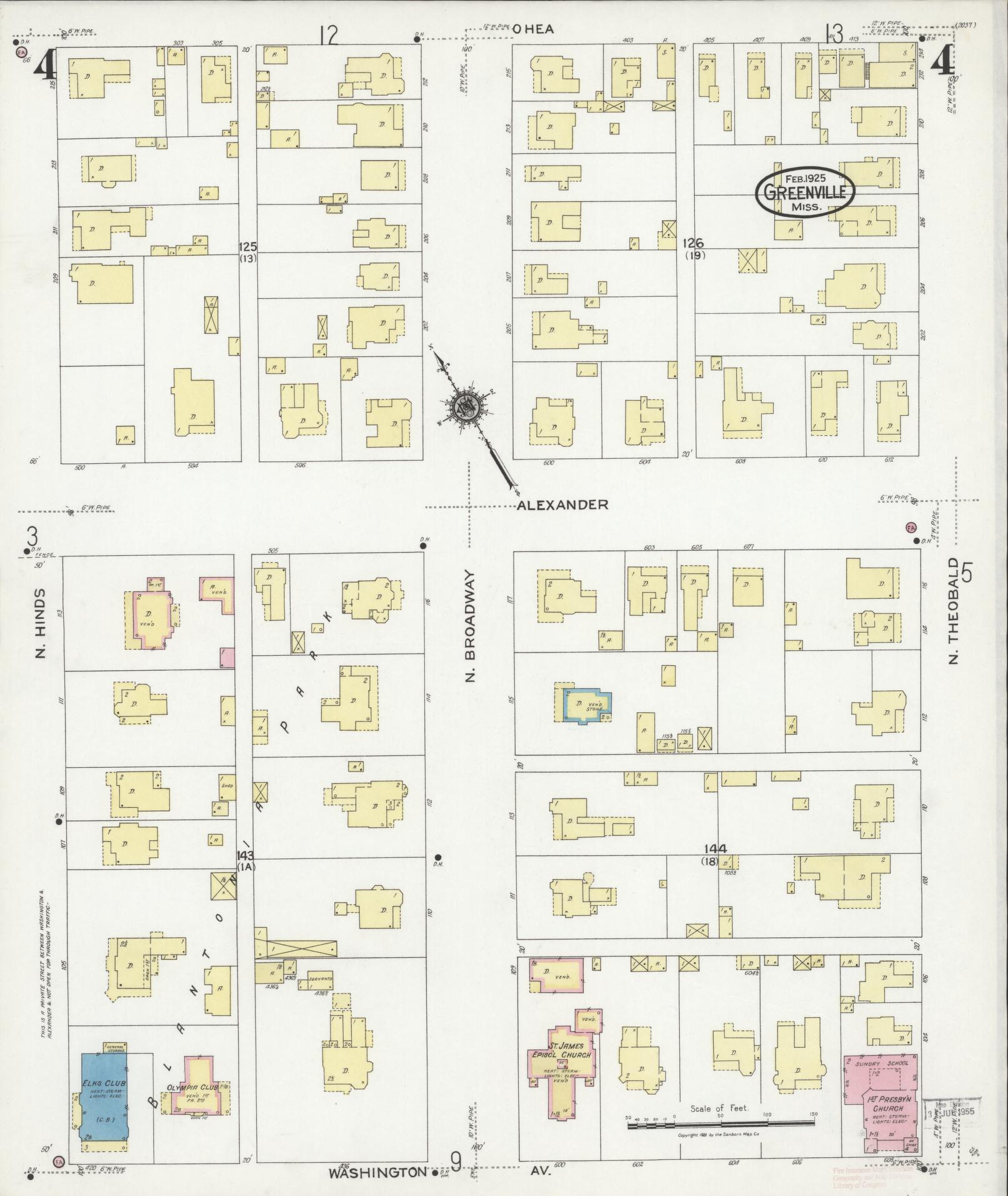 Sanborn Fire Insurance Map from Greenville, Washington County, Mississippi (1925), Sheet #0004 - Historic Sanborn Fire Insurance Map Print, vintage old map wall art, antique decor, genealogy gift, Mississippi Mississippi map