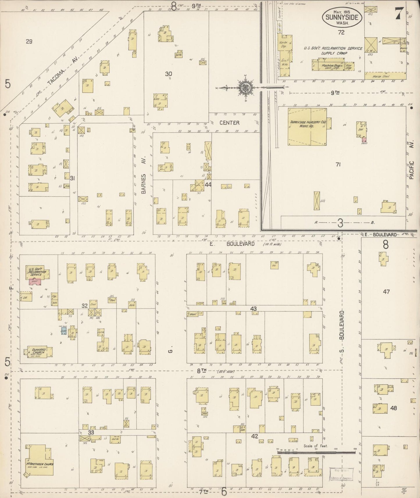 Sanborn Fire Insurance Map from Sunnyside, Yakima County, Washington (1915), Sheet #0007 - Complete Map Set gallery image, historic Sanborn map, vintage wall art, Washington Washington