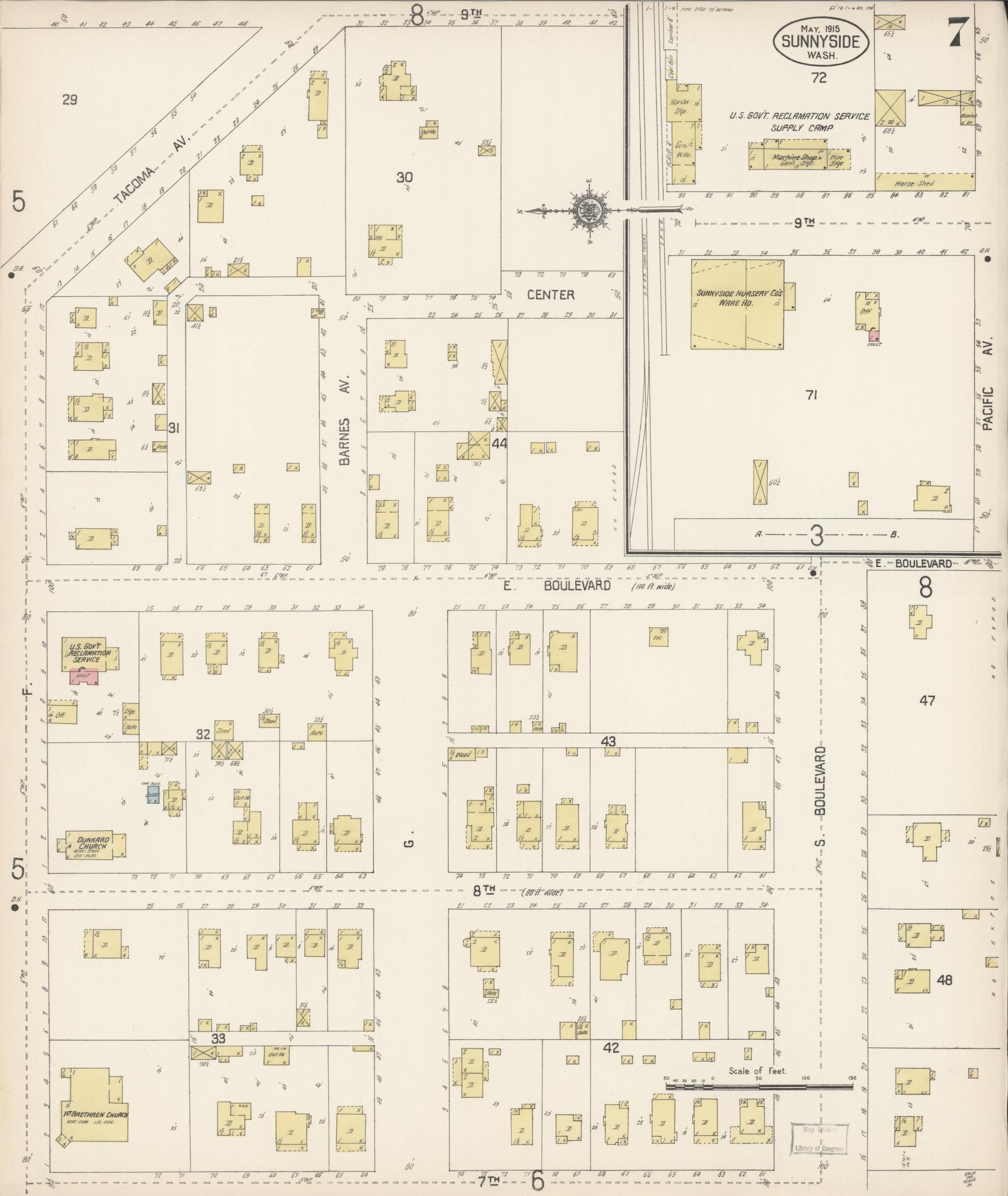 Sanborn Fire Insurance Map from Sunnyside, Yakima County, Washington (1915), Sheet #0007 - Complete Map Set gallery image, historic Sanborn map, vintage wall art, Washington Washington