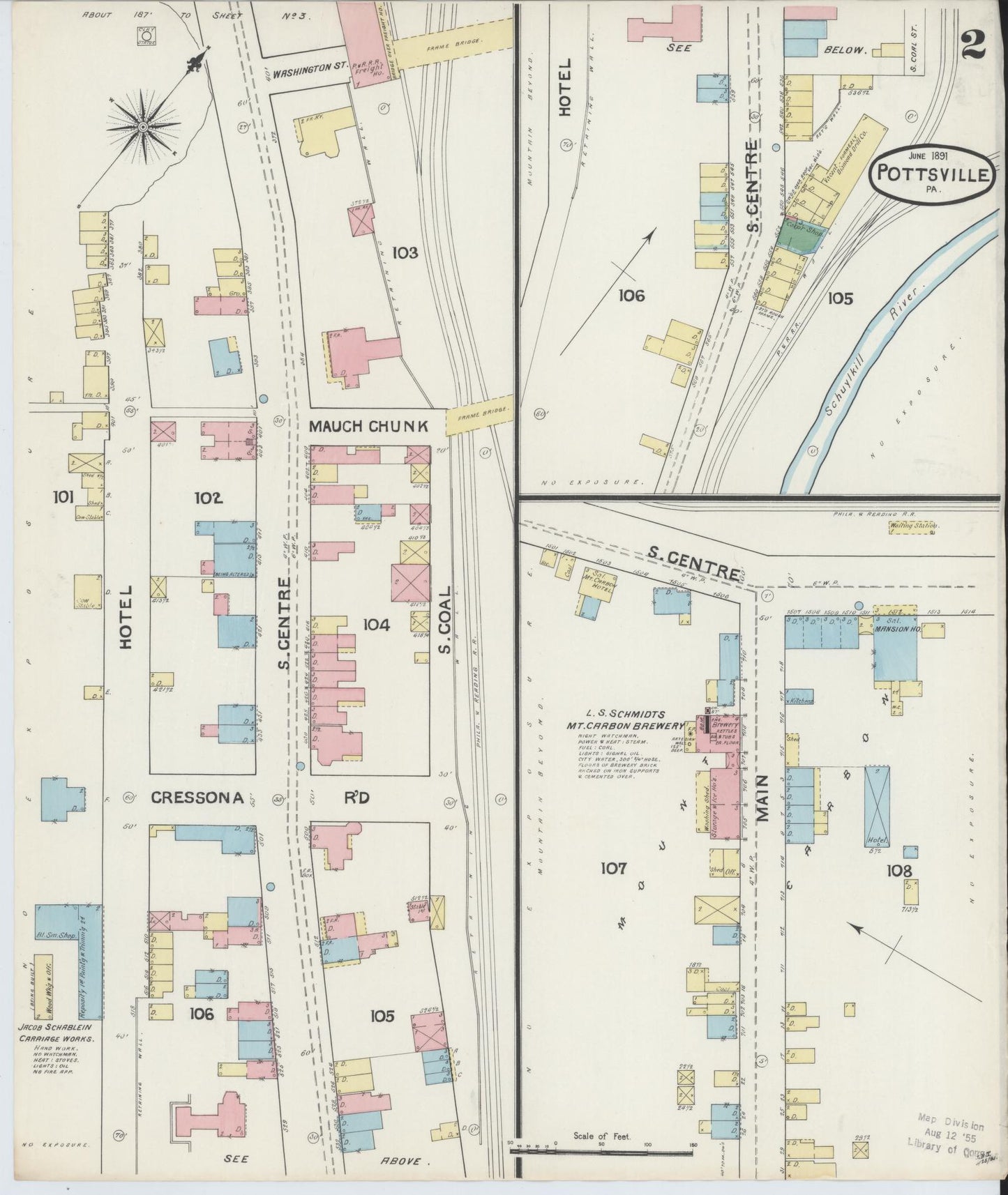 Sanborn Fire Insurance Map from Pottsville, Schuylkill County, Pennsylvania (1891), Sheet #0002 - Complete Map Set gallery image, historic Sanborn map, vintage wall art, Pennsylvania Pennsylvania