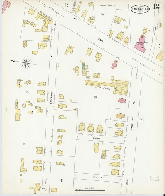 Sanborn Fire Insurance Map from East Hartford, Hartford County, Connecticut (1908), Sheet #0012 - Historic Sanborn Fire Insurance Map Print, vintage old map wall art, antique decor, genealogy gift, Connecticut Connecticut map