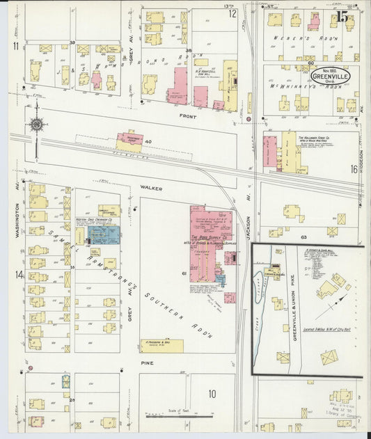 Sanborn Fire Insurance Map from Greenville, Darke County, Ohio (1910), Sheet #0015 - Historic Sanborn Fire Insurance Map Print, vintage old map wall art, antique decor, genealogy gift, Ohio Ohio map
