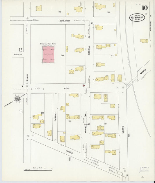 Sanborn Fire Insurance Map from Waterville, Kennebec County, Maine (1911), Sheet #0010 - Historic Sanborn Fire Insurance Map Print, vintage old map wall art, antique decor, genealogy gift, Maine Maine map
