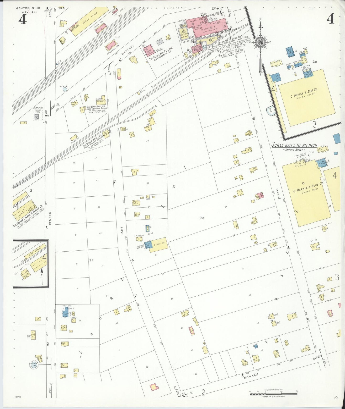Sanborn Fire Insurance Map from Mentor, Lake County, Ohio (1941), Sheet #0004 - Complete Map Set gallery image, historic Sanborn map, vintage wall art, Ohio Ohio