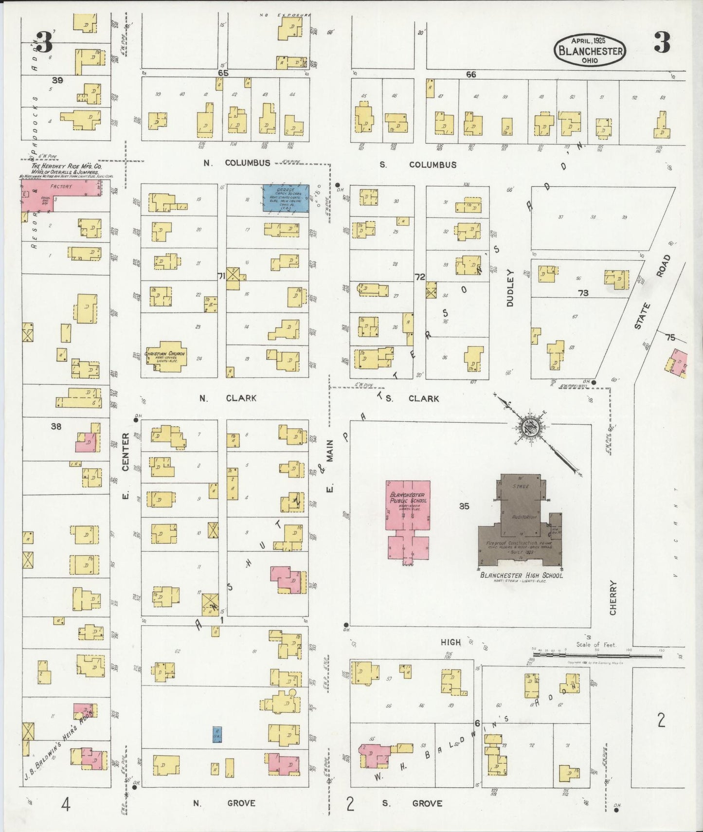 Sanborn Fire Insurance Map from Blanchester, Clinton County, Ohio (1925), Sheet #0003 - Complete Map Set gallery image, historic Sanborn map, vintage wall art, Ohio Ohio