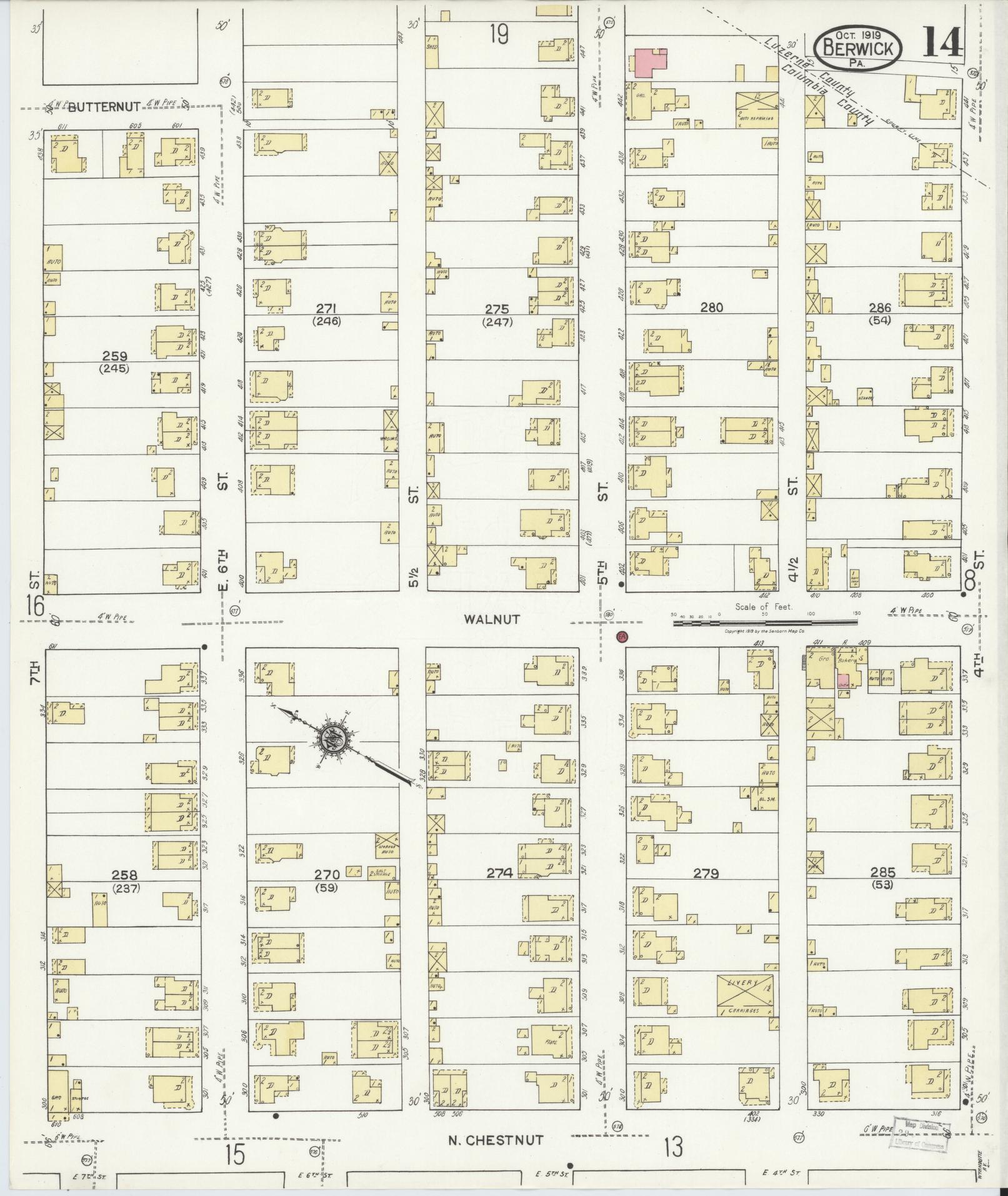 Sanborn Fire Insurance Map from Berwick, Columbia County, Pennsylvania (1918), Sheet #0014 - Historic Sanborn Fire Insurance Map Print, vintage old map wall art, antique decor, genealogy gift, Pennsylvania Pennsylvania map