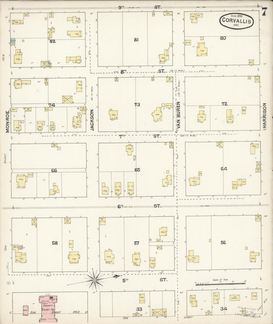 Sanborn Fire Insurance Map from Corvallis, Benton County, Oregon (1890), Sheet #0007 - Historic Sanborn Fire Insurance Map Print, vintage old map wall art, antique decor, genealogy gift, Oregon Oregon map