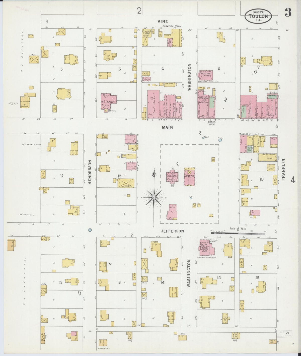 Sanborn Fire Insurance Map from Toulon, Stark County, Illinois (1899), Sheet #0003 - Historic Sanborn Fire Insurance Map Print, vintage old map wall art, antique decor, genealogy gift, Illinois Illinois map