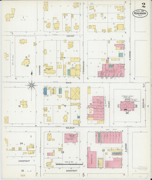 Sanborn Fire Insurance Map from Robinson, Crawford County, Illinois (1906), Sheet #0002 - Historic Sanborn Fire Insurance Map Print, vintage old map wall art, antique decor, genealogy gift, Illinois Illinois map