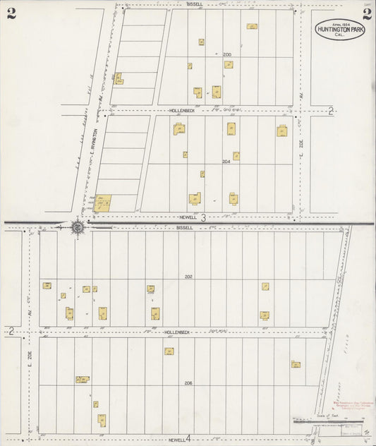 Sanborn Fire Insurance Map from Huntington Park, Los Angeles County, California (1924), Sheet #0002 - Historic Sanborn Fire Insurance Map Print, vintage old map wall art, antique decor, genealogy gift, California California map