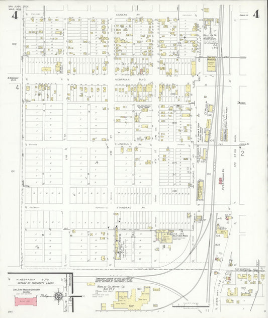 Sanborn Fire Insurance Map from San Juan, Hidalgo County, Texas (1938), Sheet #0004 - Historic Sanborn Fire Insurance Map Print, vintage old map wall art, antique decor, genealogy gift, Texas Texas map