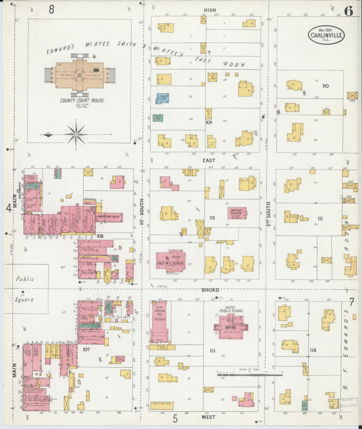 Sanborn Fire Insurance Map from Carlinville, Macoupin County, Illinois (1900), Sheet #0006 - Complete Map Set gallery image, historic Sanborn map, vintage wall art, Illinois Illinois