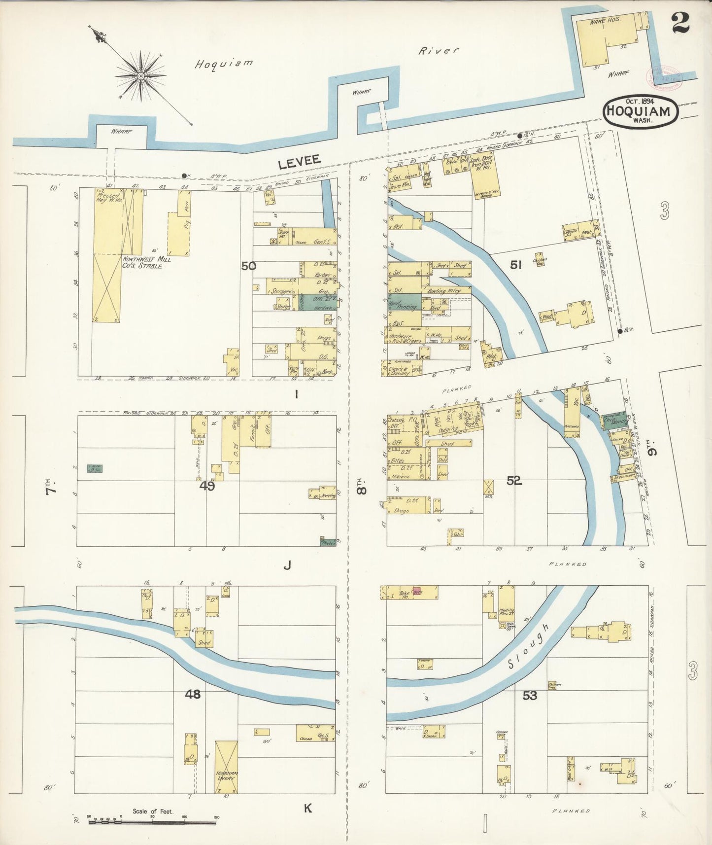 Sanborn Fire Insurance Map from Hoquiam, Grays Harbor County, Washington (1894), Sheet #0002 - Complete Map Set gallery image, historic Sanborn map, vintage wall art, Washington Washington