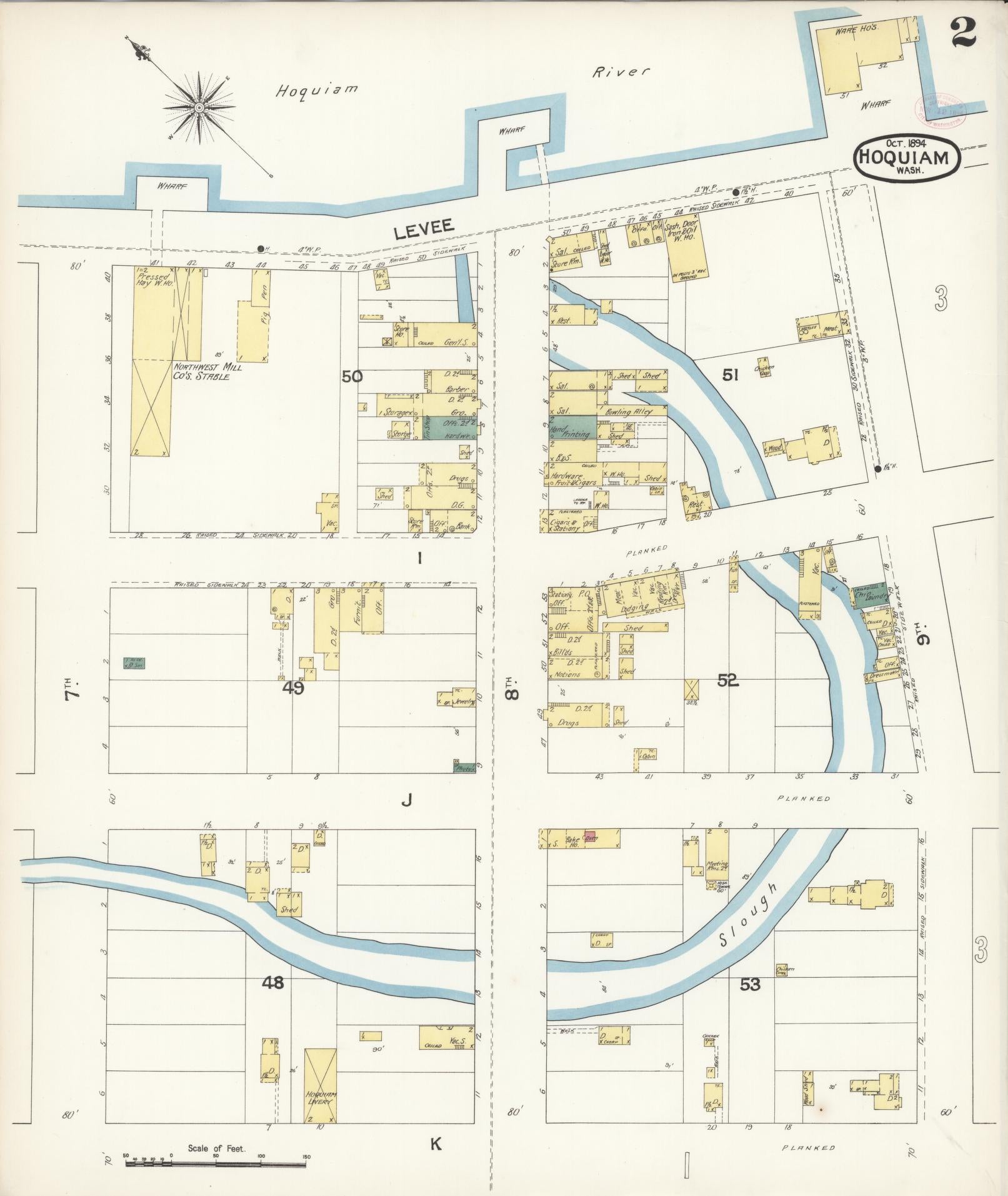 Sanborn Fire Insurance Map from Hoquiam, Grays Harbor County, Washington (1894), Sheet #0002 - Complete Map Set gallery image, historic Sanborn map, vintage wall art, Washington Washington