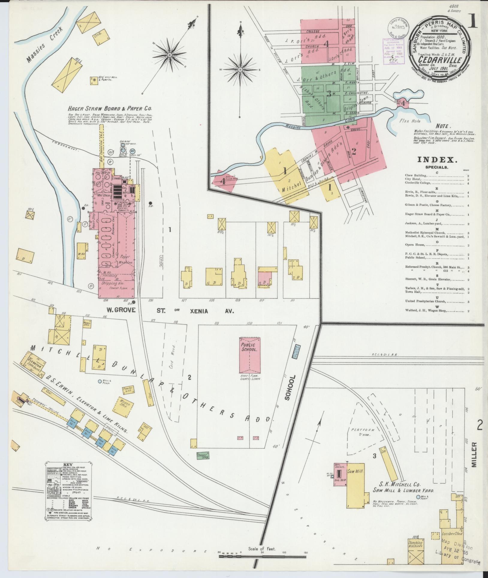 Sanborn Fire Insurance Map from Cedarville, Greene County, Ohio (1901), Sheet #0001 - Historic Sanborn Fire Insurance Map Print, vintage old map wall art, antique decor, genealogy gift, Ohio Ohio map