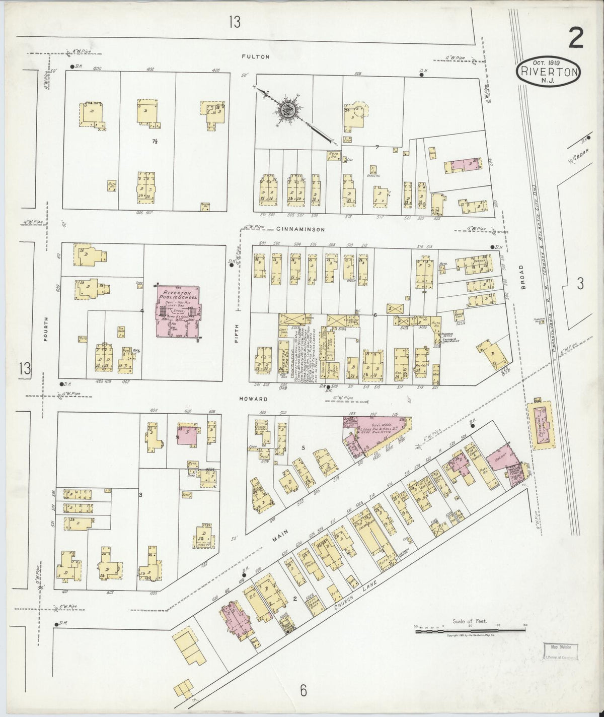 Sanborn Fire Insurance Map from Riverton, Burlington County, New Jersey (1919), Sheet #0002 - Complete Map Set gallery image, historic Sanborn map, vintage wall art, New Jersey New Jersey