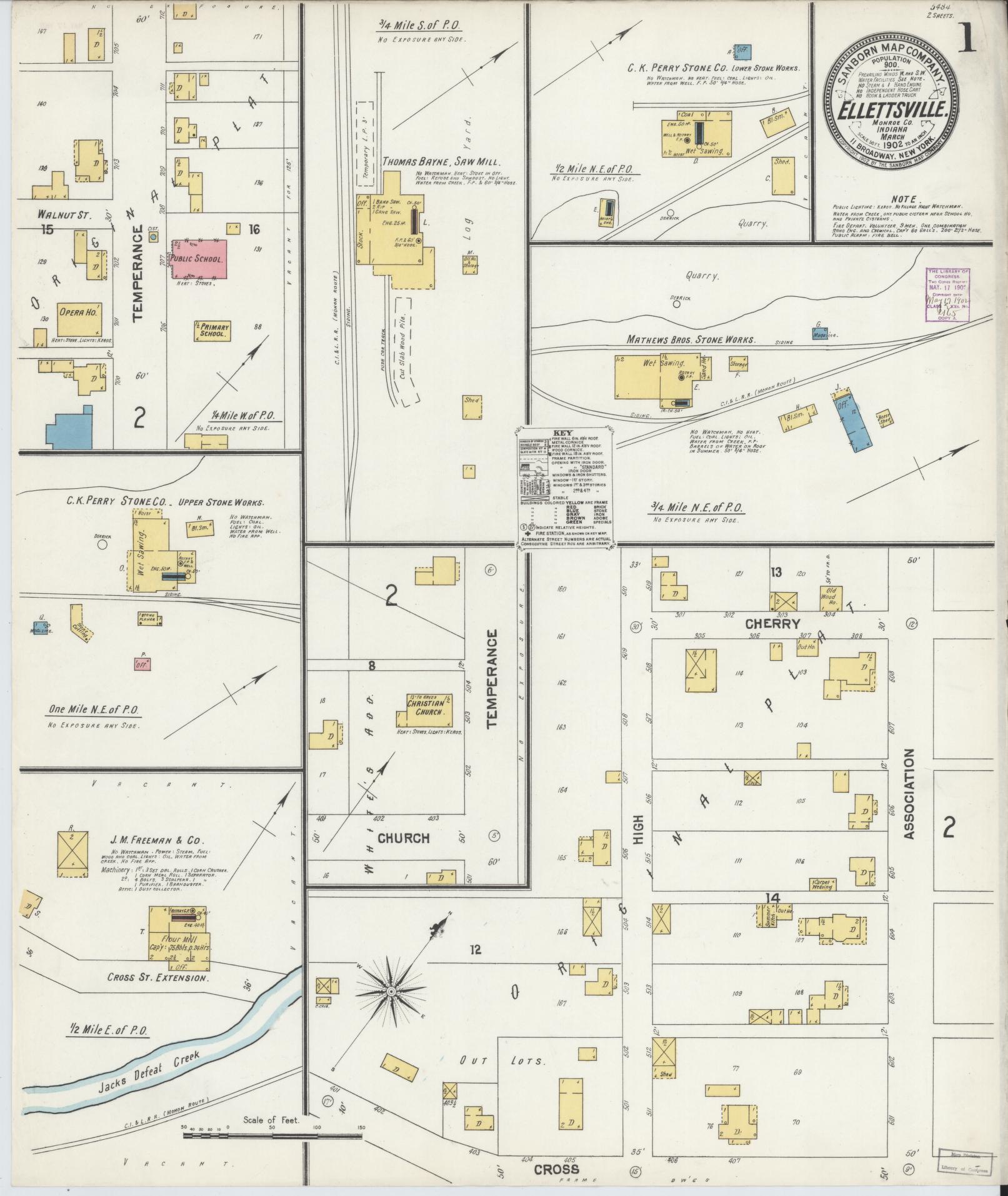Sanborn Fire Insurance Map from Ellettsville, Monroe County, Indiana (1902), Sheet #0001 - Complete Map Set gallery image, historic Sanborn map, vintage wall art, Indiana Indiana